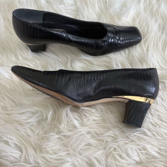 J. Renee Women's Black Pumps‎ 8.5 Gold Accents Square Toe Formal Heel - Picture 1 of 8